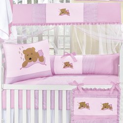 Kit Berço Bebê Urso Rosa 100% Algodão 8 Peças Kit Berço Bebê Urso Rosa 100% Algodão 8 Peças