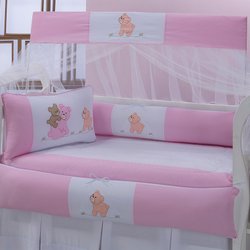 Kit Berço Urso Fofo Rosa 8 Peças 100% Algodão Kit Berço Urso Fofo Rosa 8 Peças 100% Algodão
