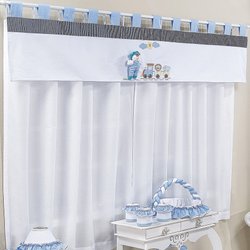 Cortina Quarto de Bebê Eloy Azul 3 Peças Cortina Quarto de Bebê Eloy Azul 3 Peças