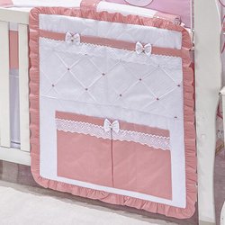 Porta Objeto Para Berço Sofia Branco - Rosa Porta Objeto Para Berço Sofia Branco - Rosa