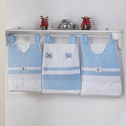 Porta Fraldas Para Varão Safari Branco - Azul 3 Peças Porta Fraldas Para Varão Safari Branco - Azul 3 Peças