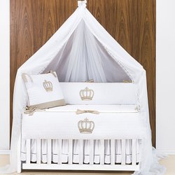 Mosquiteiro Para Berço de Parede Branco em Voil + Suporte Mosquiteiro Para Berço de Parede Branco em Voil + Suporte