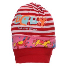 Touca Infantil Vermelha Listrada E Estampada Touca Infantil Vermelha Listrada E Estampada