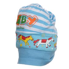 Touca Infantil Azul Claro Listrada E Estampada Touca Infantil Azul Claro Listrada E Estampada