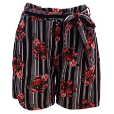 Short Feminino Cintura Alta Bengaline Floral Com Amarração Short Feminino Cintura Alta Bengaline Floral Com Amarração