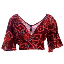 Cropped Floral Decote Transpassado Com Amarração Traseira Cropped Floral Decote Transpassado Com Amarração Traseira