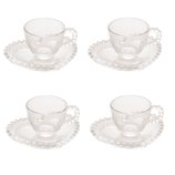 Jogo Xícaras para Café 4 peças Cristal com Pires Coração Pearl 85ml 28383 Wolff Jogo Xícaras para Café 4 peças Cristal com Pires Coração Pearl 85ml 28383 Wolff