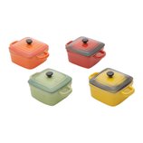 Jogo 4 Mini Panelas Quadradas de Porcelana Coloridas com Tampa 9 cm 30395 Bon Gourmet Jogo 4 Mini Panelas Quadradas de Porcelana Coloridas com Tampa 9 cm 30395 Bon Gourmet