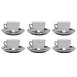 Jogo de Xícaras de Porcelana de Chá com Pires Prata Versa 6 Peças 220ml 17368 Wolff Jogo de Xícaras de Porcelana de Chá com Pires Prata Versa 6 Peças 220ml 17368 Wolff