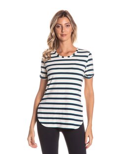 Blusa com Manga Dobrada em Viscolycra Listras Blusa com Manga Dobrada em Viscolycra Listras