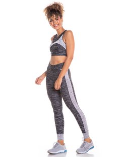 Calça Legging com Faixa na Lateral e Punho em Suplex New Melange Preto Calça Legging com Faixa na Lateral e Punho em Suplex New Melange Preto
