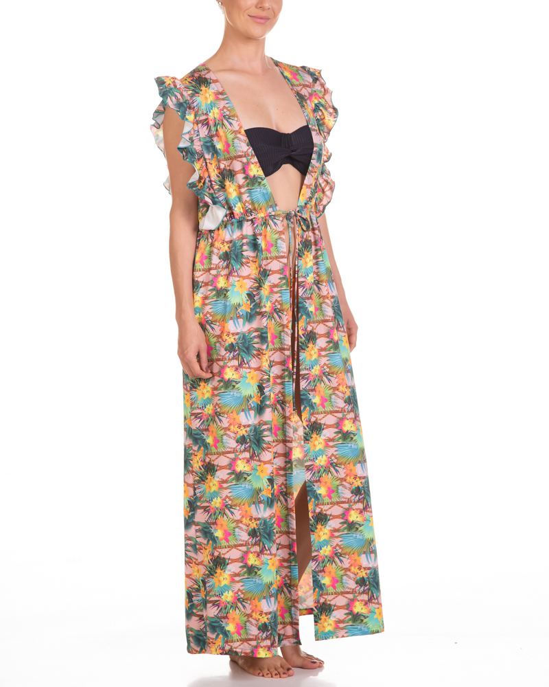 Sa Da De Praia Aberta E Longa Estampa Floral Nude Guaili Roupas De