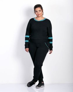 Conjunto Manga Longa com Recortes e Calça com Bolso em Moletinho Preto Conjunto Manga Longa com Recortes e Calça com Bolso em Moletinho Preto