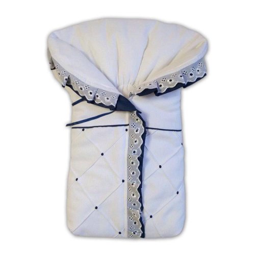Porta Bebê Piquet Nervurado Branco com Azul Marinho Porta Bebê Piquet Nervurado Branco com Azul Marinho