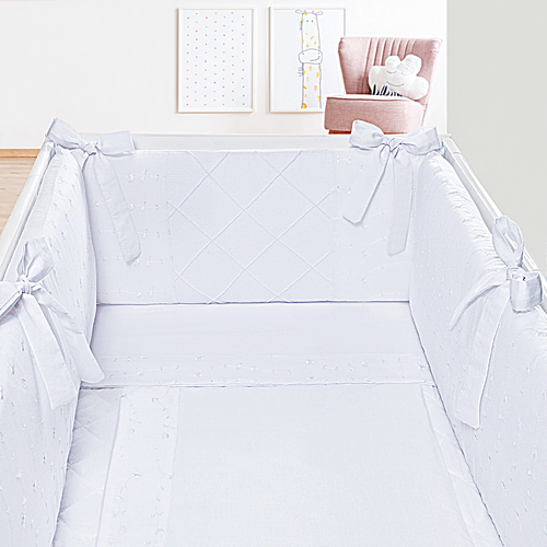 Kit Mini Berço 7 peças Doce Encanto Lese Branco Kit Mini Berço 7 peças Doce Encanto Lese Branco