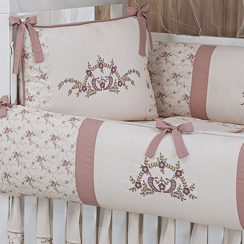 Kit Berço Americano 9 Peças Floral Rose Fiori Kit Berço Americano 9 Peças Floral Rose Fiori