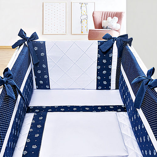 Kit Mini Berço 7 Peças Doce Encanto Coroa Marinho Kit Mini Berço 7 Peças Doce Encanto Coroa Marinho