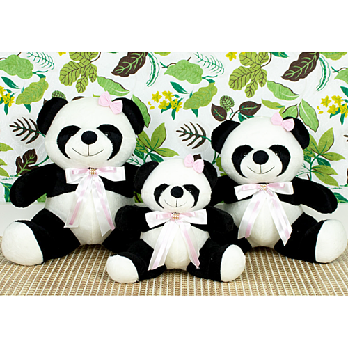 Trio de Ursas Panda Lacinho Rosa para Nicho 15, 18 e 22cm Trio de Ursas Panda Lacinho Rosa para Nicho 15, 18 e 22cm