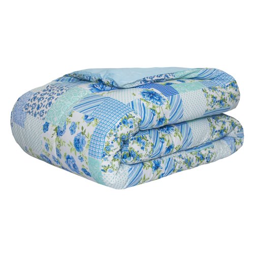Edredom para Cama de Solteiro Dupla Face Estampado Patchwork Azul Edredom para Cama de Solteiro Dupla Face Estampado Patchwork Azul