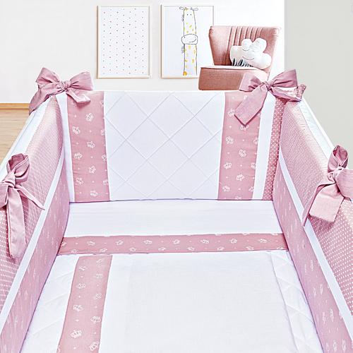 Kit Mini Berço 7 peças Doce Encanto Coroa Rosa Antigo Kit Mini Berço 7 peças Doce Encanto Coroa Rosa Antigo