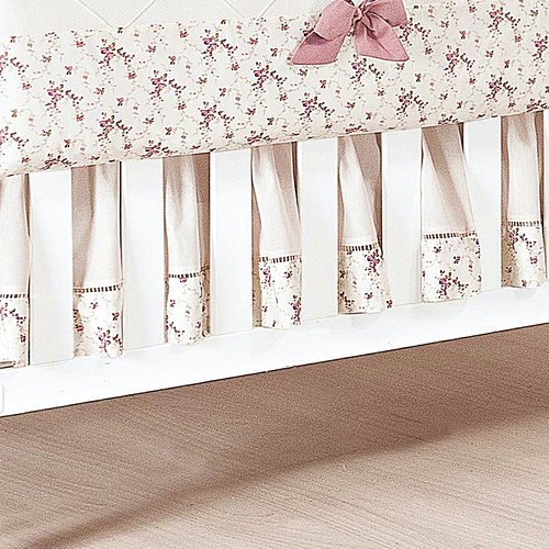 Saia de Berço Ponto Palito Palha Floral Rosê - Princesa Clássica Saia de Berço Ponto Palito Palha Floral Rosê - Princesa Clássica