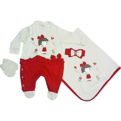 Saída Maternidade Menina Laço Vermelho 4 Peças Tamanho P (0 - 3 meses) Saída Maternidade Menina Laço Vermelho 4 Peças Tamanho P (0 - 3 meses)