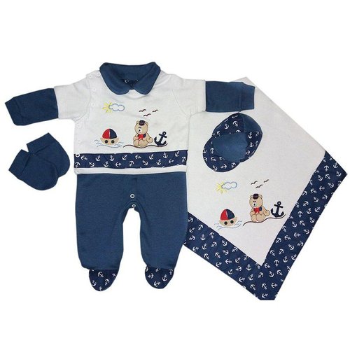 Saída Maternidade Urso Marinheiro Azul Marinho 4 Peças Tamanho P (0 - 3 meses) Saída Maternidade Urso Marinheiro Azul Marinho 4 Peças Tamanho P (0 - 3 meses)