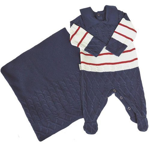 Saída Maternidade Tricô Azul Marinho e Vermelho 2 Peças Tamanho RN(0 - 3 meses) Saída Maternidade Tricô Azul Marinho e Vermelho 2 Peças Tamanho RN(0 - 3 meses)