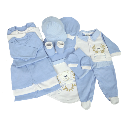 Kit Saída Maternidade Urso Azul 13 Peças Tamanho RN (0 - 3 meses) Kit Saída Maternidade Urso Azul 13 Peças Tamanho RN (0 - 3 meses)