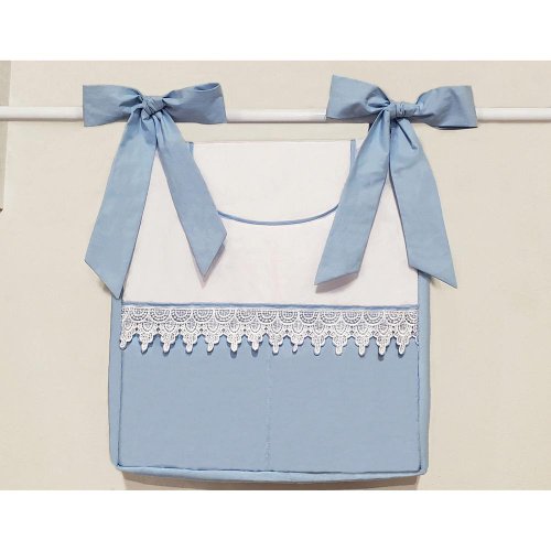 Porta Fraldas para Varão Percal com Guipir Azul Bebe 1 Peça Porta Fraldas para Varão Percal com Guipir Azul Bebe 1 Peça