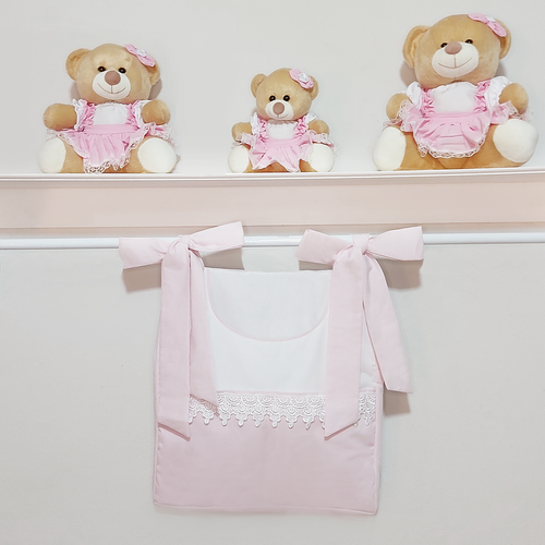 Porta Fraldas para Varão Percal com Guipir Rosa Porta Fraldas para Varão Percal com Guipir Rosa