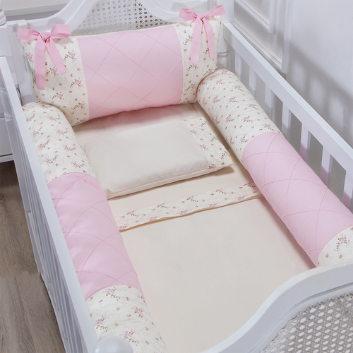 Kit Berço Classic Floral Rosa - 06 Peças Kit Berço Classic Floral Rosa - 06 Peças