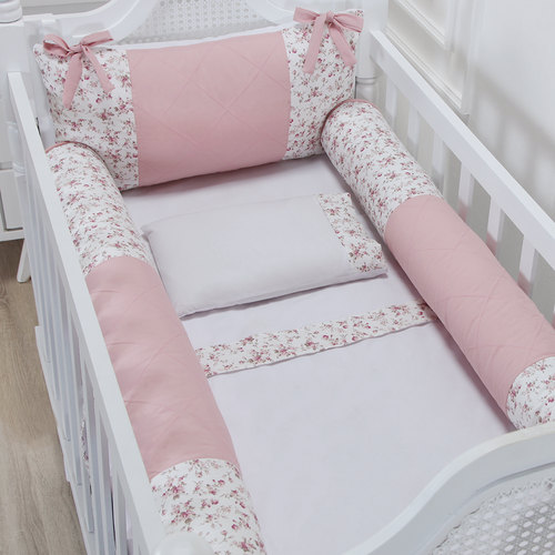 Kit Berço Classic Floral Rosa Antigo - 06 Peças Kit Berço Classic Floral Rosa Antigo - 06 Peças