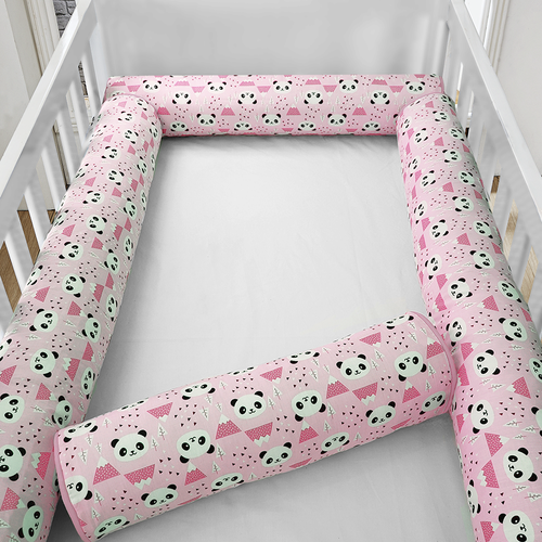 Kit Berço Rolinho Panda Rosa - 04 Peças Kit Berço Rolinho Panda Rosa - 04 Peças