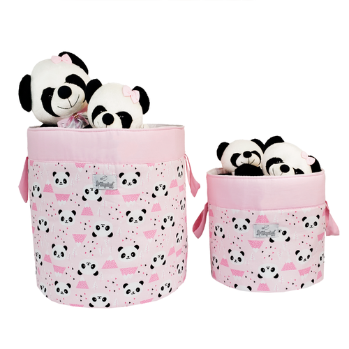 Kit de Cesto Organizador de Brinquedos Redondo Panda Rosa Kit de Cesto Organizador de Brinquedos Redondo Panda Rosa