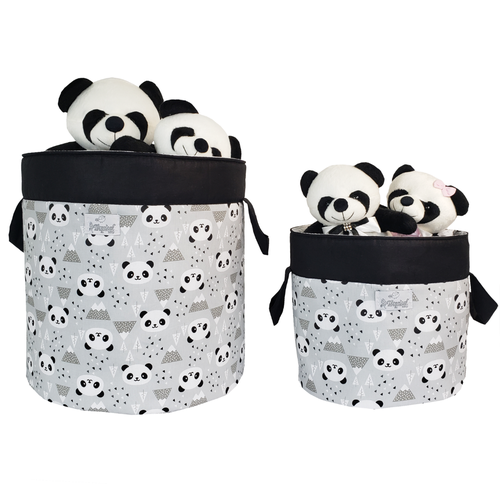 Kit de Cesto Organizador de Brinquedos Redondo Panda Cinza Kit de Cesto Organizador de Brinquedos Redondo Panda Cinza