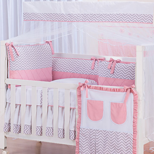 Kit Berço Americano 9 Peças Chevron Zig-Zag Rosa Kit Berço Americano 9 Peças Chevron Zig-Zag Rosa