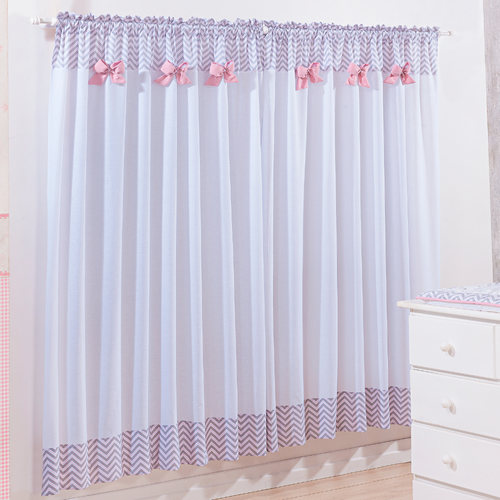 Cortina Chevron Cinza com Rosa para Varão 2 metros Cortina Chevron Cinza com Rosa para Varão 2 metros