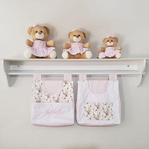 Porta Fraldas para Varão Personalizado Rosa Floral com 2 Bolsos Porta Fraldas para Varão Personalizado Rosa Floral com 2 Bolsos