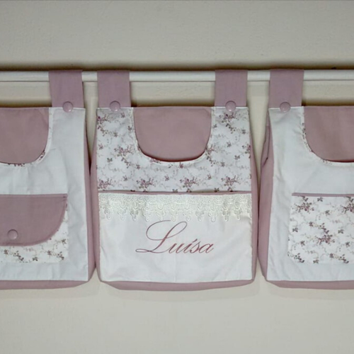 Porta Fraldas para Varão Personalizado Rose Floral com 3 Bolsos Porta Fraldas para Varão Personalizado Rose Floral com 3 Bolsos