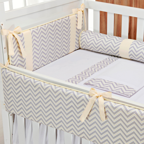 Kit Berço Americano 6 peças Contemporâneo Chevron Cinza com Amarelo Kit Berço Americano 6 peças Contemporâneo Chevron Cinza com Amarelo