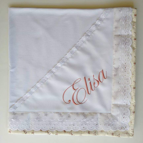 Manta para Bebê de Malha Personalizada Branca Floral Rose Manta para Bebê de Malha Personalizada Branca Floral Rose