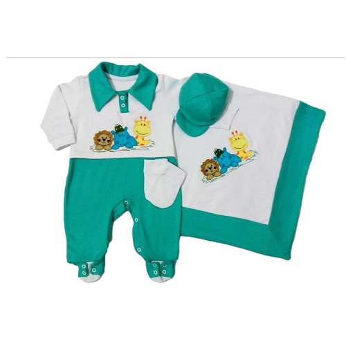 Saída Maternidade Animais Verde 4 Peças Tamanho P (0 - 3 meses) Saída Maternidade Animais Verde 4 Peças Tamanho P (0 - 3 meses)