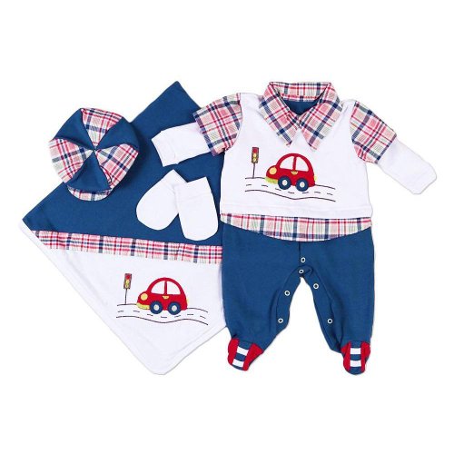 Saída Maternidade Carrinho Azul Marinho 4 Peças Tamanho P (0 - 3 meses) Saída Maternidade Carrinho Azul Marinho 4 Peças Tamanho P (0 - 3 meses)