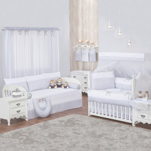 Quarto Completo 21 Peças Chevron Cinza e Branco Quarto Completo 21 Peças Chevron Cinza e Branco