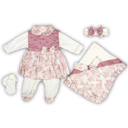 Saída Maternidade Pérolas Rosê 5 Peças Tamanho P (0 - 3 meses) Saída Maternidade Pérolas Rosê 5 Peças Tamanho P (0 - 3 meses)
