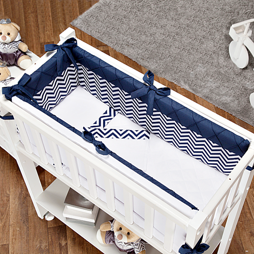 Kit Mini Berço 7 Peças Chevron Marinho Kit Mini Berço 7 Peças Chevron Marinho