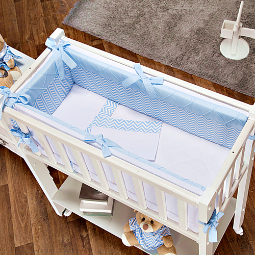 Kit Mini Berço 7 Peças Chevron Azul Claro Kit Mini Berço 7 Peças Chevron Azul Claro