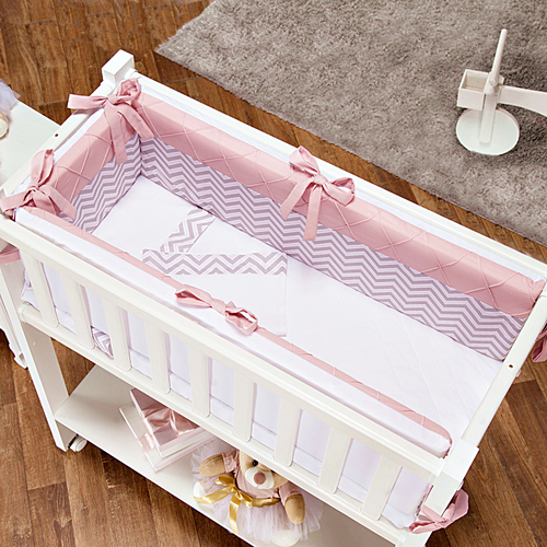 Kit Mini Berço 7 Peças Chevron Rosa Kit Mini Berço 7 Peças Chevron Rosa