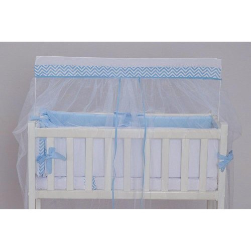 Mosquiteiro para Mini Berço com Bandô Chevron Zig-Zag Azul Claro Mosquiteiro para Mini Berço com Bandô Chevron Zig-Zag Azul Claro